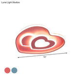 Heart Shape Ceiling Flush: Nordic Style Led Flush Mount Lighting With Acrylic Blue/Pink Finish