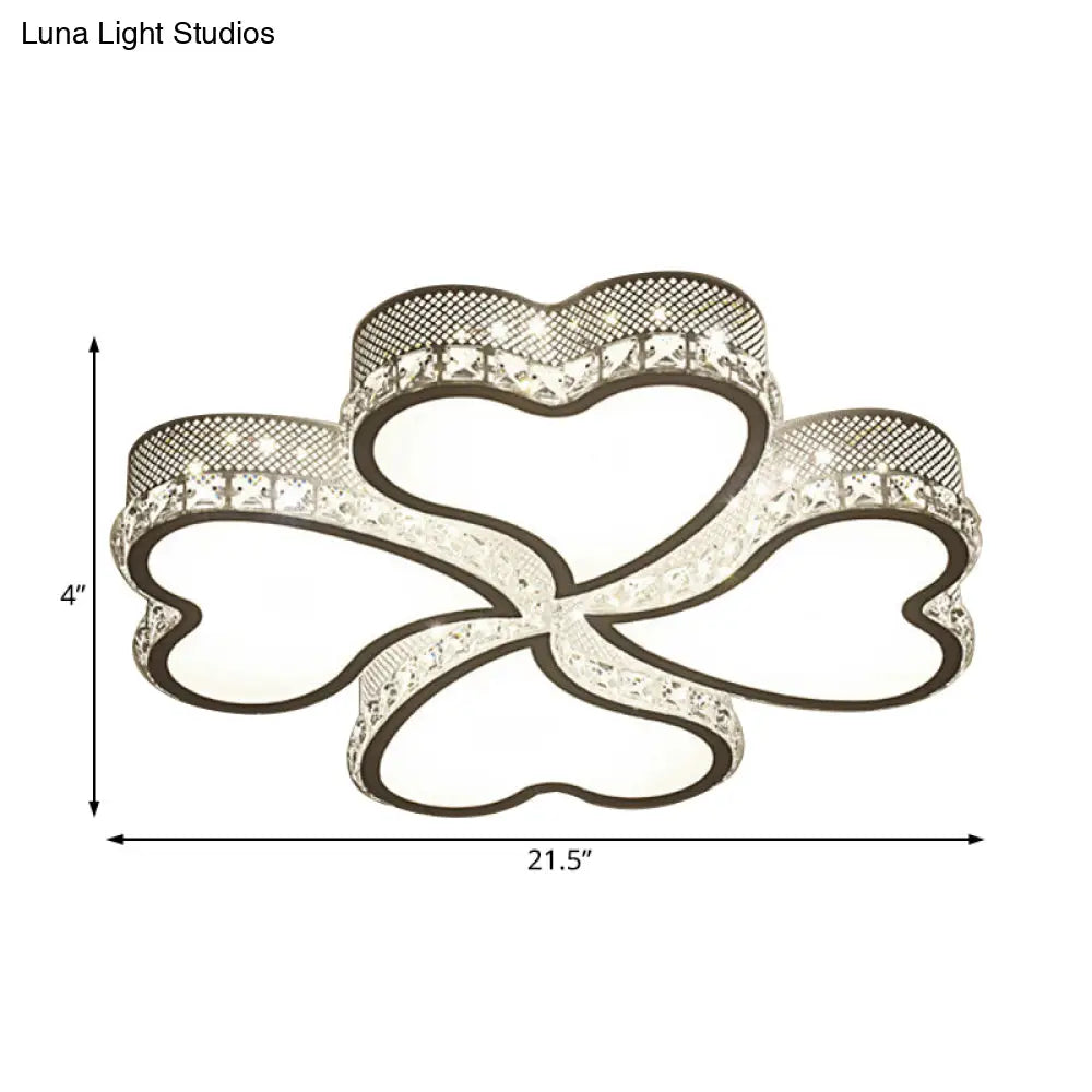 Heart Shaped Led Flush Mount Ceiling Lamp With Crystal Drop And Warm/White Light (3/4/6 Lights)