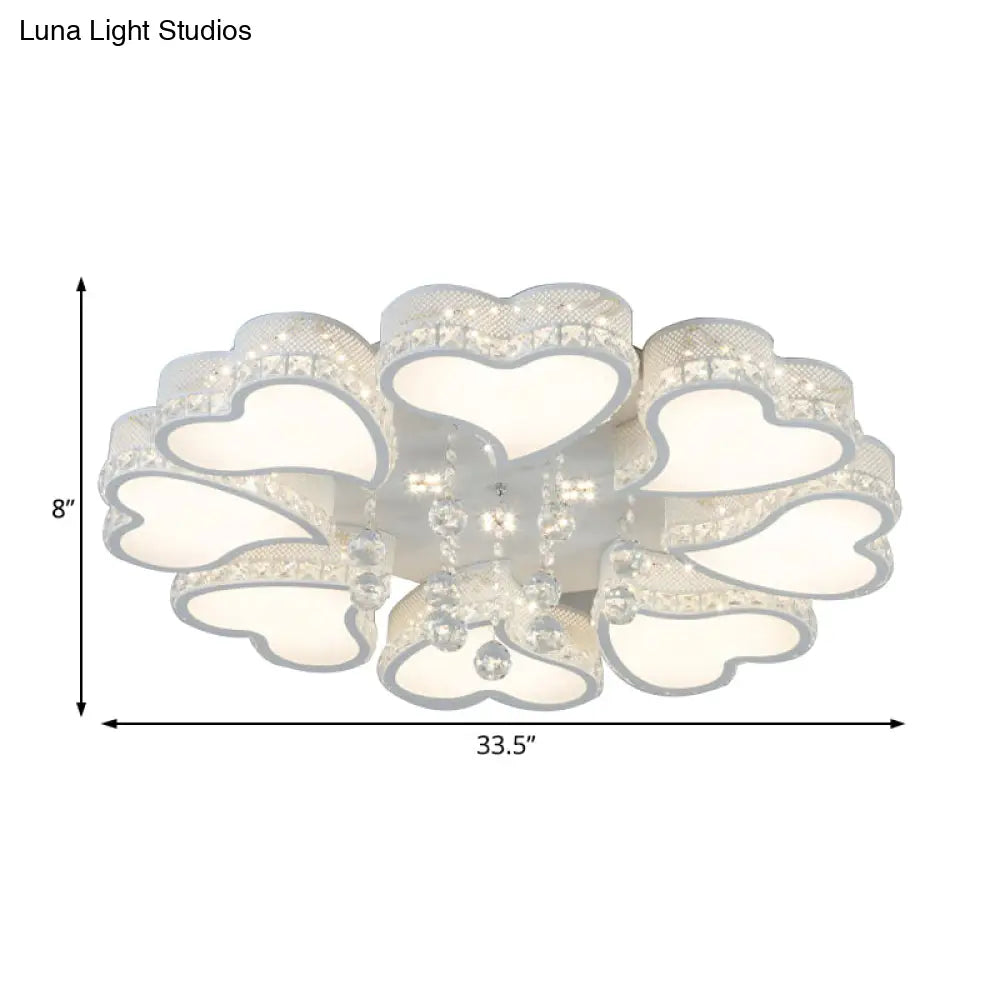 Heart Shaped Led Flush Mount Ceiling Lamp With Crystal Drop And Warm/White Light (3/4/6 Lights)