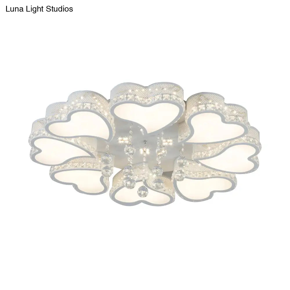Heart Shaped Led Flush Mount Ceiling Lamp With Crystal Drop And Warm/White Light (3/4/6 Lights)