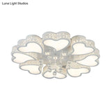 Heart Shaped Led Flush Mount Ceiling Lamp With Crystal Drop And Warm/White Light (3/4/6 Lights)