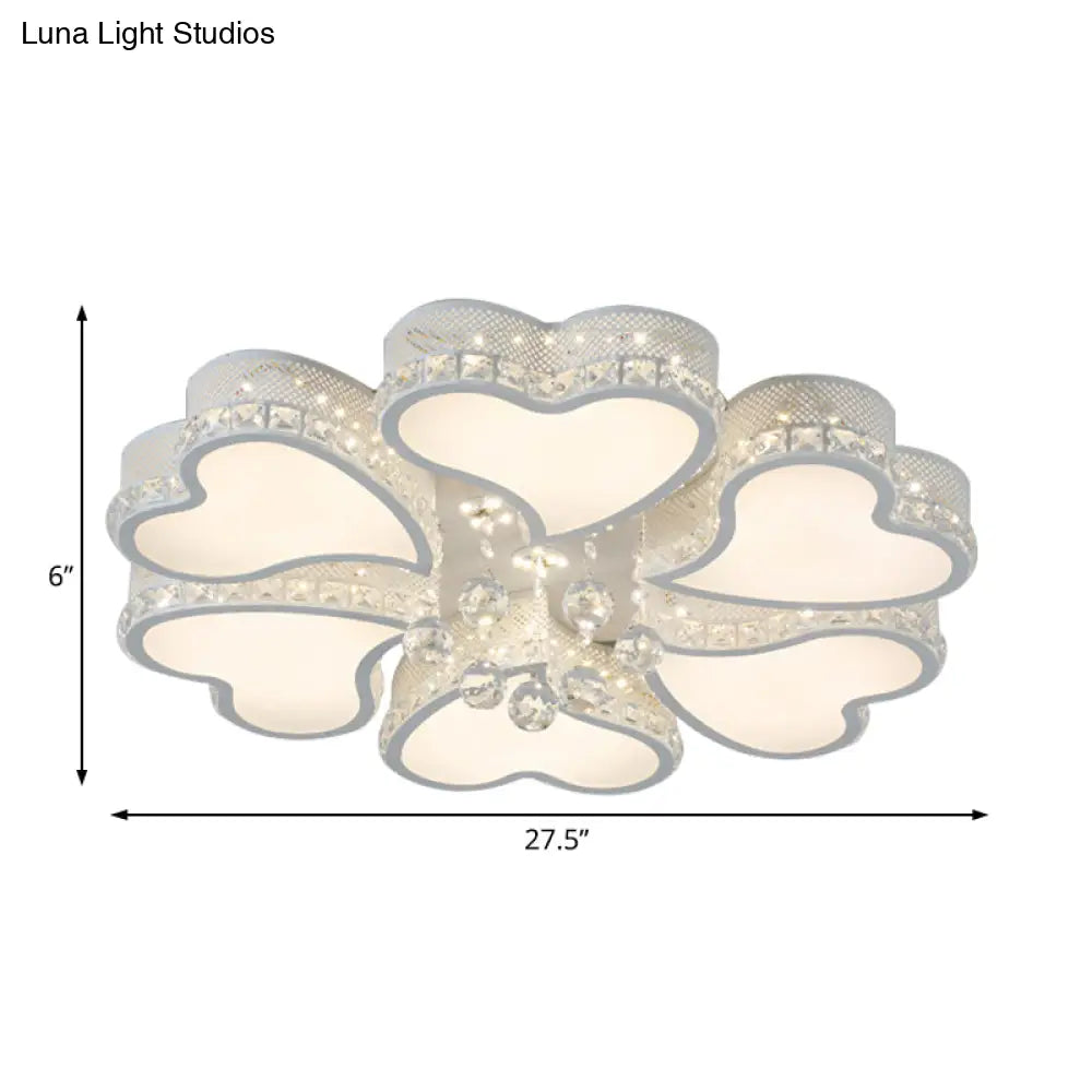 Heart Shaped Led Flush Mount Ceiling Lamp With Crystal Drop And Warm/White Light (3/4/6 Lights)