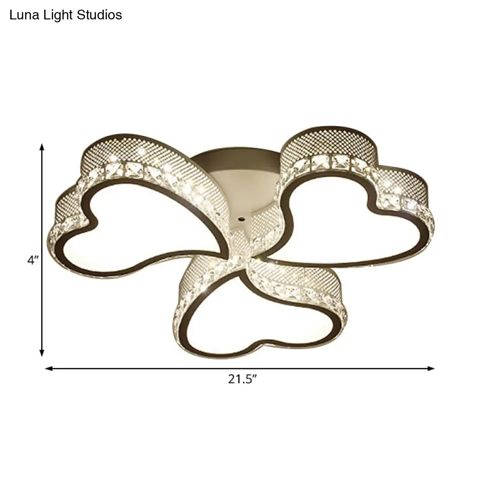 Heart Shaped Led Flush Mount Ceiling Lamp With Crystal Drop And Warm/White Light (3/4/6 Lights)