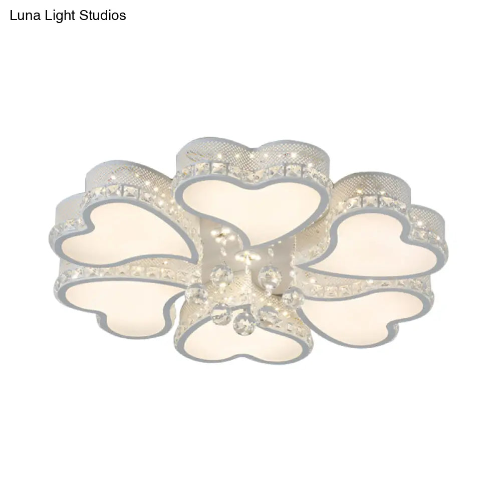 Heart Shaped Led Flush Mount Ceiling Lamp With Crystal Drop And Warm/White Light (3/4/6 Lights)