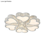 Heart Shaped Led Flush Mount Ceiling Lamp With Crystal Drop And Warm/White Light (3/4/6 Lights)