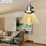 Height-Adjustable 1-Light Industrial Conic Pendant Lamp With Amber/Clear Glass For Coffee Shops -