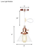 Height-Adjustable 1-Light Industrial Conic Pendant Lamp With Amber/Clear Glass For Coffee Shops -