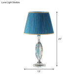 Hélène - Traditional Clear Crystal Reading Lighting With Drum Blue Fabric Shade