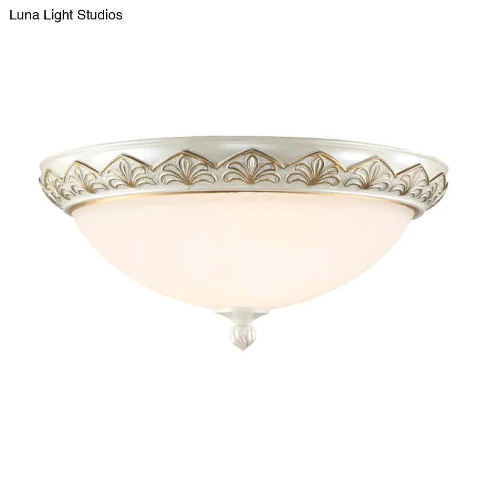 Hemisphere Bedroom Flush Light - Classic Cream Glass 3 - Head White Ceiling Mount