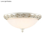 Hemisphere Bedroom Flush Light - Classic Cream Glass 3 - Head White Ceiling Mount
