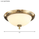 Hemisphere Flush Ceiling Light Brass Finish 2 - Bulb Milky Glass Office Lighting 13’/15’/19.5’ Dia