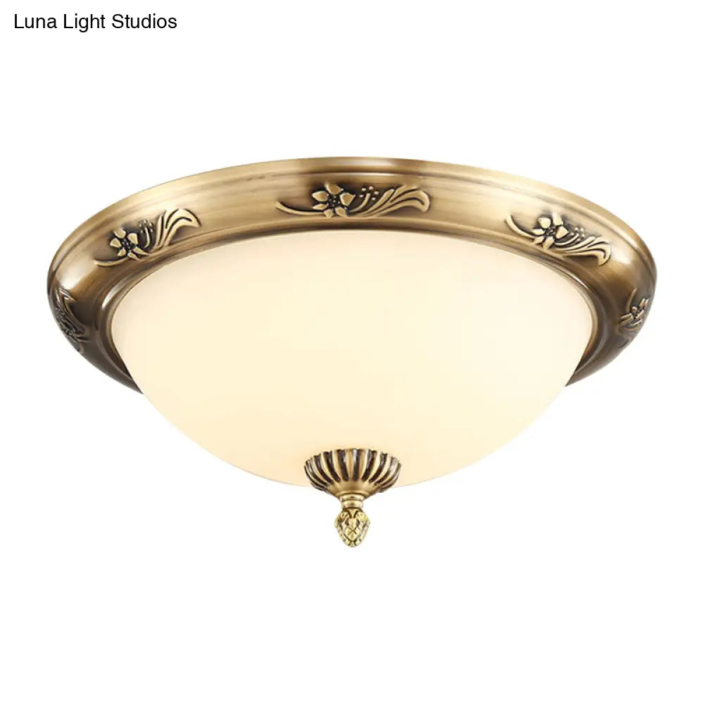 Hemisphere Flush Ceiling Light Brass Finish 2 - Bulb Milky Glass Office Lighting 13’/15’/19.5’ Dia
