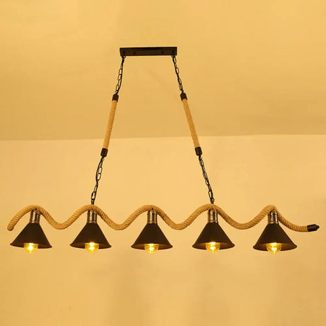 Hemp Rope Chandelier Pendant Light - Vintage Restaurant Hanging In Flaxen 5 /