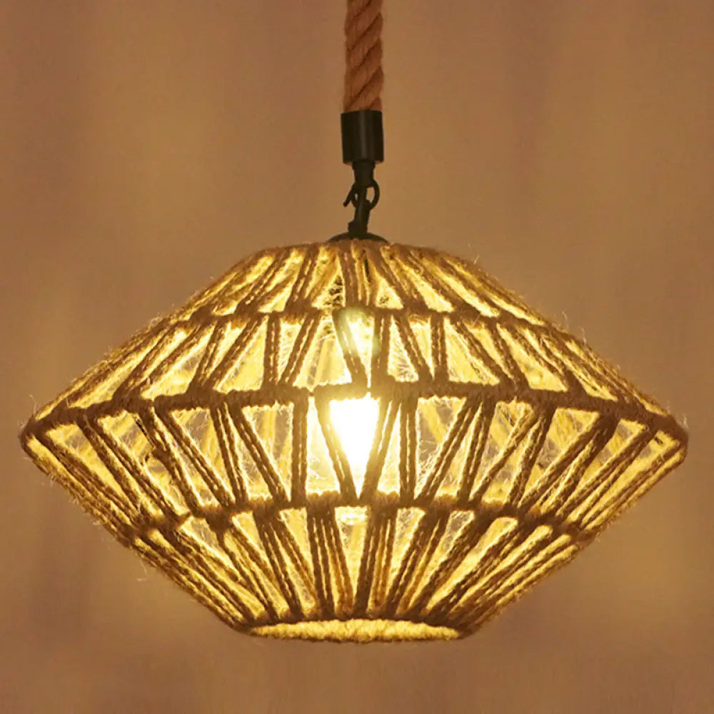 Hemp Rope Industrial Ceiling Pendant Light - Flaxen Single Hanging Fixture For Restaurants / F