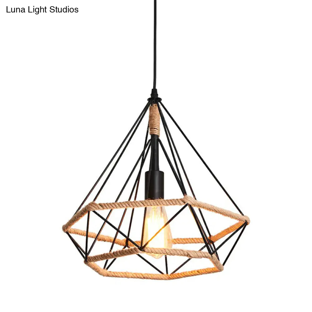 Hemp Rope Pendant Light - Antique 1-Light Fixture In Brown For Restaurants