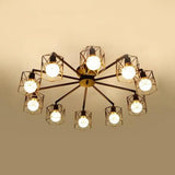 Hexagon Cage Metal Semi-Flush Mount Ceiling Light In Vintage Style - 6/8/10 Heads Black 10 /
