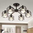 Hexagon Cage Metal Semi-Flush Mount Ceiling Light In Vintage Style - 6/8/10 Heads Black 6 /