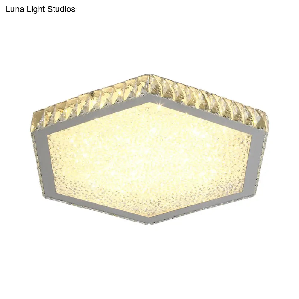 Hexagon Crystal Block Ceiling Lamp: Led Chrome Flush Mount For Warm/White Lighting