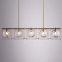 Hexagon Glass Ball Pendant Lamp - 5-Head Island Light Fixture With Brass Finish