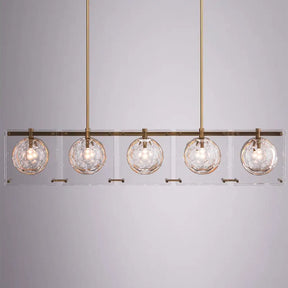 Hexagon Glass Ball Pendant Lamp - 5-Head Island Light Fixture With Brass Finish