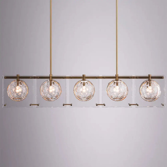 Hexagon Glass Ball Pendant Lamp - 5-Head Island Light Fixture With Brass Finish