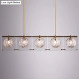 Hexagon Glass Ball Pendant Lamp - 5-Head Island Light Fixture With Brass Finish