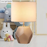 Hexagon Glass Night Light With Fabric Shade - Modern Grey/Pink/Yellow Table Lamp