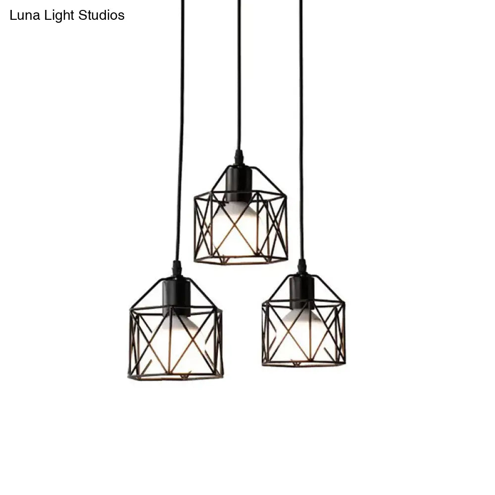 Hexagon Kitchen Ceiling Fixture - Wire Cage Pendant Light With Farmhouse Style Metallic Finish 3