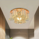 Hexagon Led Crystal Flushmount: Modern Close To Ceiling Lighting For Halls - Tan