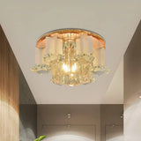 Hexagon Led Crystal Flushmount: Modern Close To Ceiling Lighting For Halls - Tan
