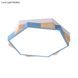 Hexagon Led Flushmount Ceiling Lamp In Pink/Yellow/Blue With Metal Shade Warm/White Light