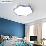 Hexagon Led Flushmount Ceiling Lamp In Pink/Yellow/Blue With Metal Shade Warm/White Light