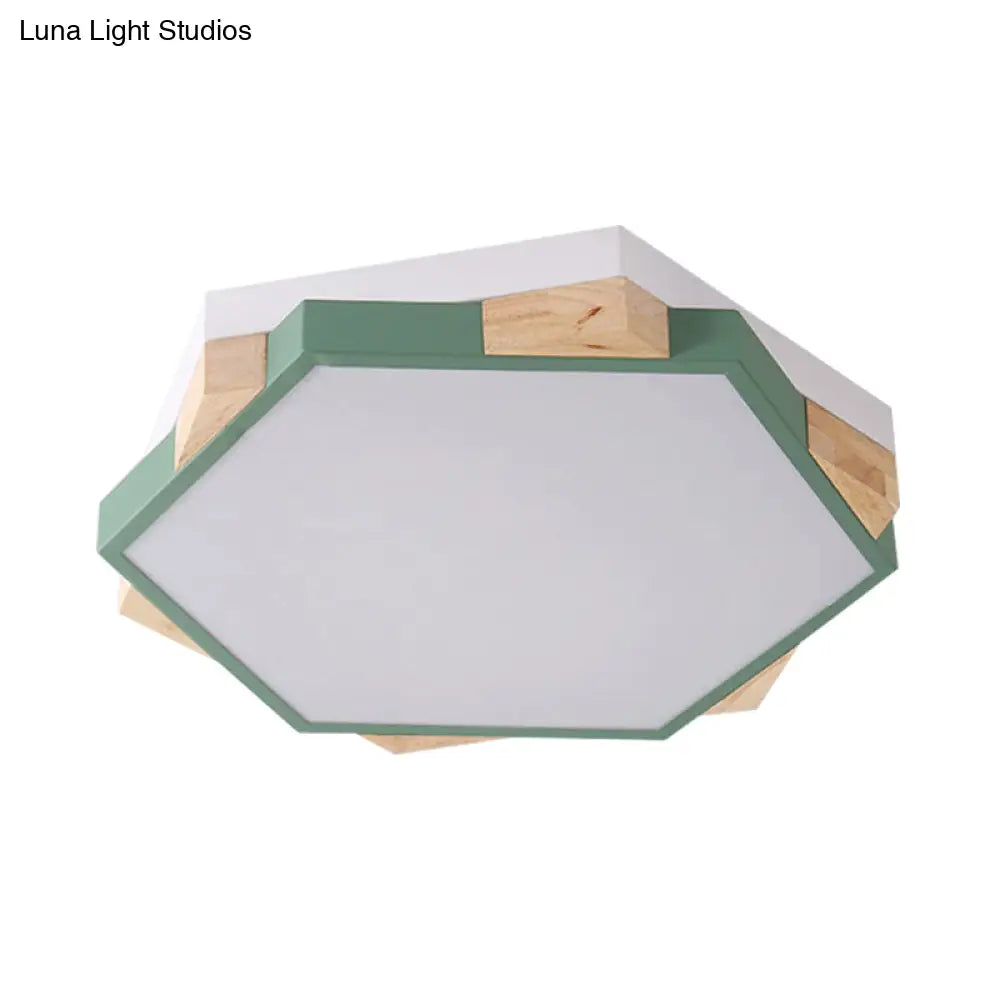 Hexagon Led Flushmount Ceiling Lamp In Pink/Yellow/Blue With Metal Shade Warm/White Light