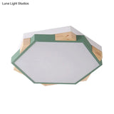 Hexagon Led Flushmount Ceiling Lamp In Pink/Yellow/Blue With Metal Shade Warm/White Light