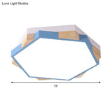 Hexagon Led Flushmount Ceiling Lamp In Pink/Yellow/Blue With Metal Shade Warm/White Light