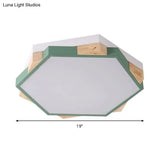 Hexagon Led Flushmount Ceiling Lamp In Pink/Yellow/Blue With Metal Shade Warm/White Light