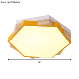 Hexagon Led Flushmount Ceiling Lamp In Pink/Yellow/Blue With Metal Shade Warm/White Light