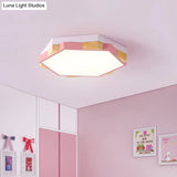 Hexagon Led Flushmount Ceiling Lamp In Pink/Yellow/Blue With Metal Shade Warm/White Light