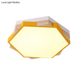 Hexagon Led Flushmount Ceiling Lamp In Pink/Yellow/Blue With Metal Shade Warm/White Light