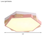 Hexagon Led Flushmount Ceiling Lamp In Pink/Yellow/Blue With Metal Shade Warm/White Light