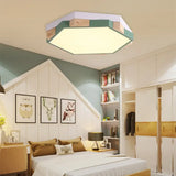 Hexagon Led Flushmount Ceiling Lamp In Pink/Yellow/Blue With Metal Shade Warm/White Light Green /