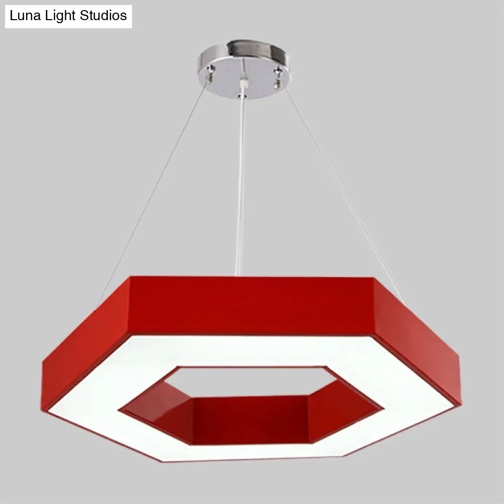 Hexagon Ring Led Chandelier In Vibrant Colors For Kindergarten Down Lighting