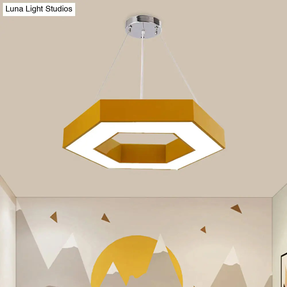 Hexagon Ring Led Chandelier In Vibrant Colors For Kindergarten Down Lighting