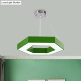 Hexagon Ring Led Chandelier In Vibrant Colors For Kindergarten Down Lighting