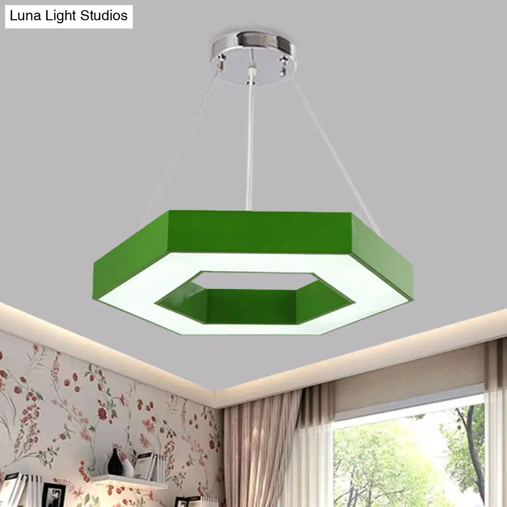 Hexagon Ring Led Chandelier In Vibrant Colors For Kindergarten Down Lighting