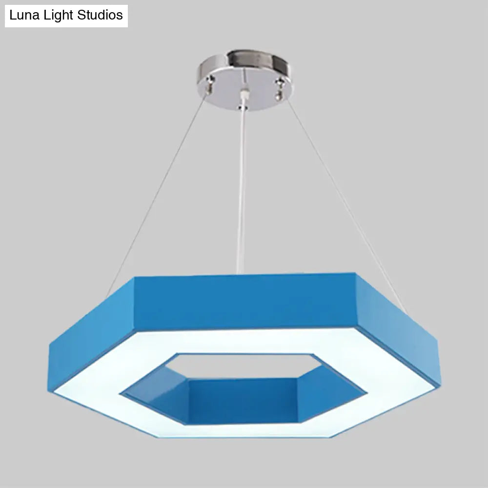 Hexagon Ring Led Chandelier In Vibrant Colors For Kindergarten Down Lighting