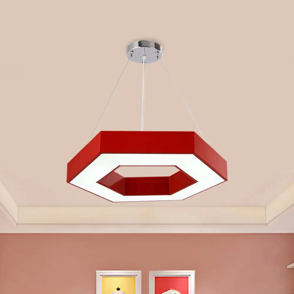 Hexagon Ring Led Chandelier In Vibrant Colors For Kindergarten Down Lighting Red