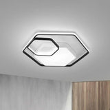Hexagonal Ceiling Lamp - Modern Style Metallic Led 21’/27’ W Black And White/White Flush Light
