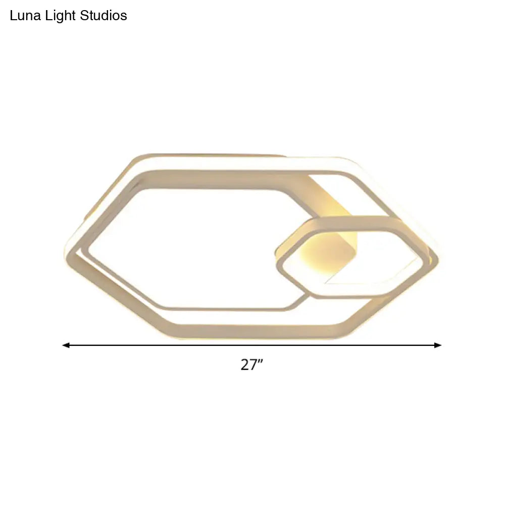 Hexagonal Ceiling Lamp - Modern Style Metallic Led 21’/27’ W Black And White/White Flush Light