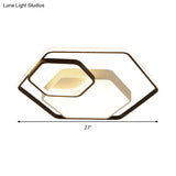 Hexagonal Ceiling Lamp - Modern Style Metallic Led 21’/27’ W Black And White/White Flush Light
